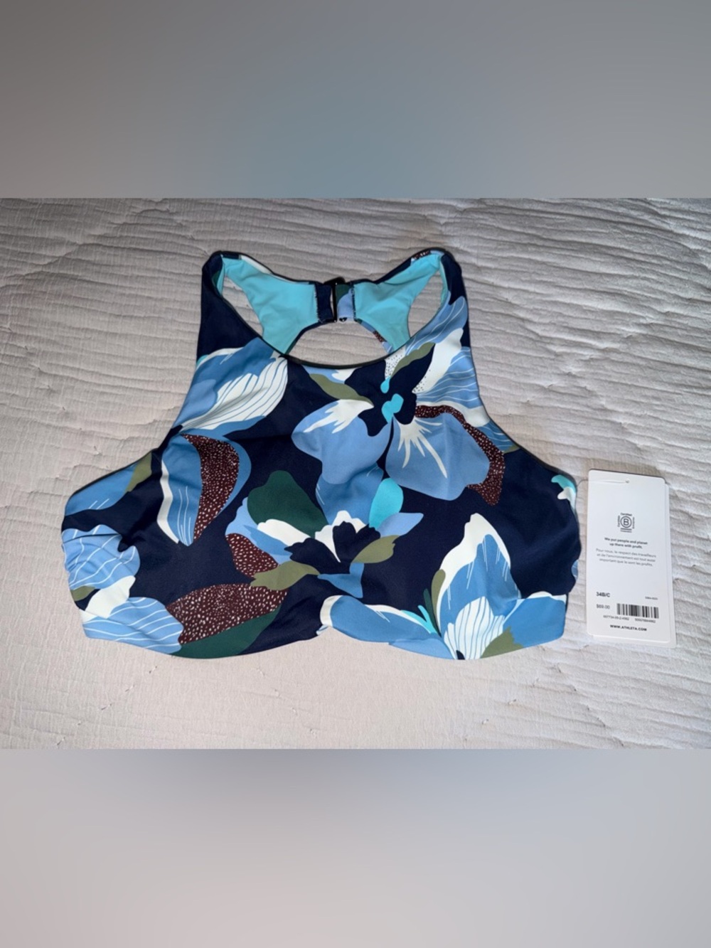 NWT Athleta Maldives Bra Cup Bikini Top Size 34 B/C Tossed Floral Dress Blue